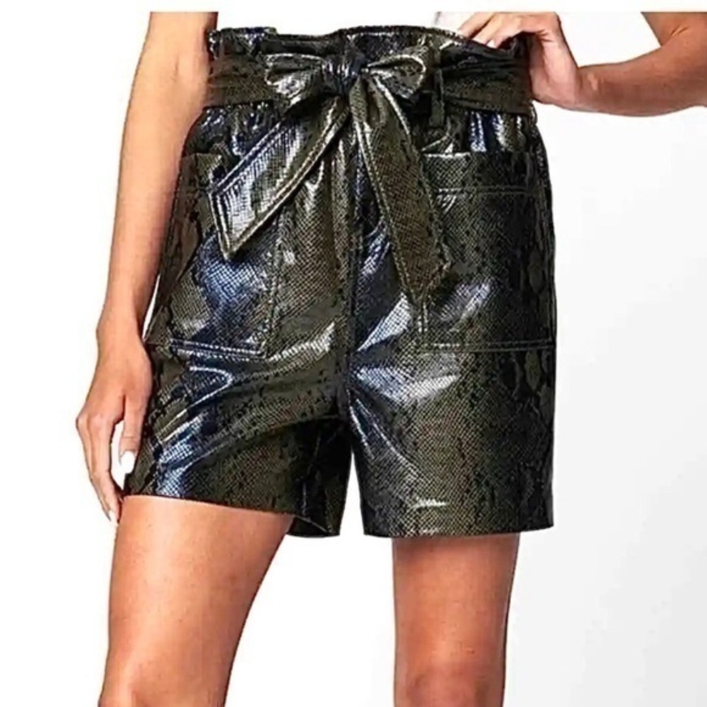 NEW BLANK NYC High Waist Vegan Snake Print Paperbag Shorts